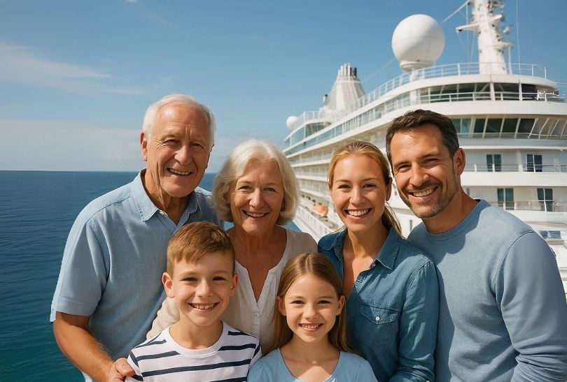 Famille sur le pont d'une croisière